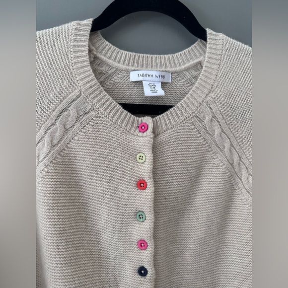 TABITHA WEBB womens M Tan Lambswool Cardigan SWEATER Multi Buttons Preppy Artsy - Picture 3 of 11